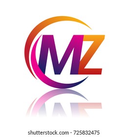 initial letter MZ logotype company name orange and magenta color on circle and swoosh design. vector logo for business and company identity.