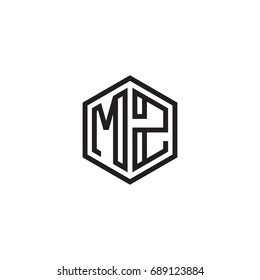 Initial letter MZ, minimalist line art monogram hexagon logo, black color