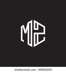 Initial letter MZ, minimalist line art monogram hexagon shape logo, white color on black background
