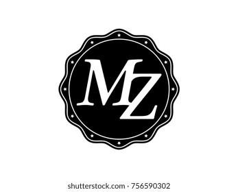 Initial letter MZ monogram logo black seal stamp lace