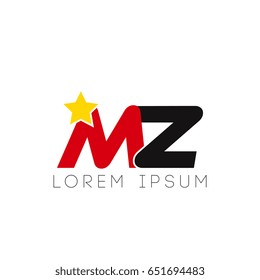 Initial letter mz yellow star logo red black
