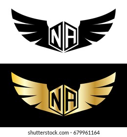 Initial Letter N, A, NA Hexagonal Shape Logo with Wings Icon