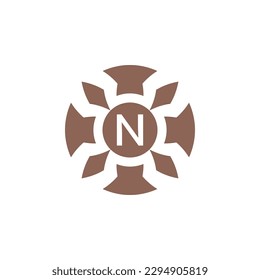 Letra inicial N logotipo del emblema del alfiler de hoja natural decorativo abstracto