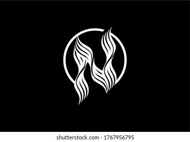 Initial Letter N Abstract Linked Circle Shape Swoosh Style Wing Logo