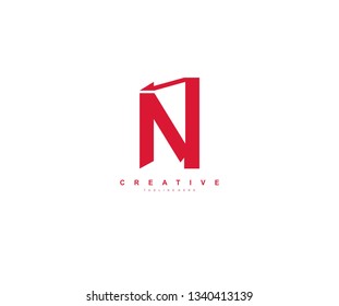Initial Letter N Abstract Modern Futuristic Sharp Stylish Red Color Logo
