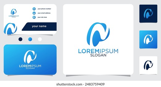  initial letter N abstract monogram business card with gradient colors logo design template