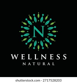 Initial letter N alphabet wellness, green, leaves, natural, health, organic, logo design, circle leaf nature graphic icon vector template
