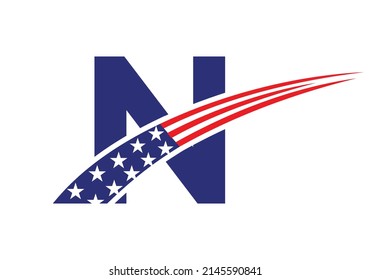 Initial Letter N American Logo for Business, Corporate und Company Sign. US-amerikanisches Logo auf Buchstabe N Vektorvorlage
