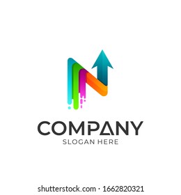 Initial letter N with arrow colorful logo design