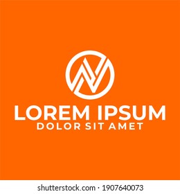 Initial letter N or AV logo template with sporty geometric circle line art illustration in flat design monogram symbol