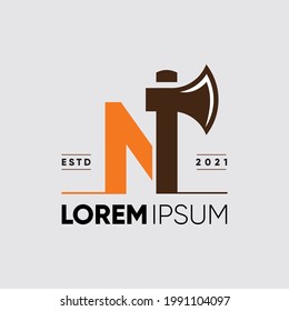 Initial Letter N Axe Logo Design Vector Graphic Icon Illustration 