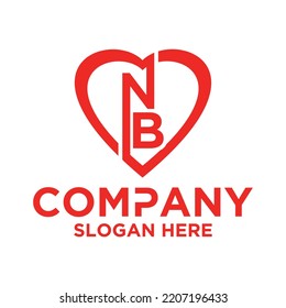 Initial letter n b in love shape logo vector design
