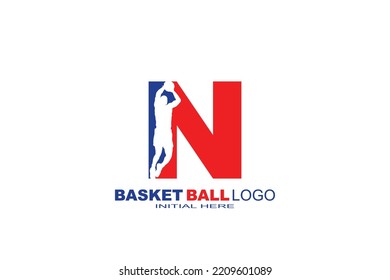 initial Letter N basketball logo