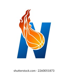 Initial Letter N Basketball Logo Concept with fireball