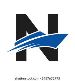 Initial Letter N Boat Logo For Yacht Sign. Maritime Symbol Vector Template
