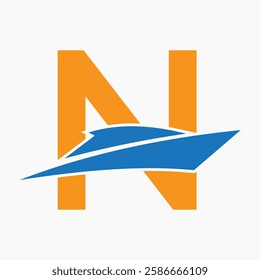 Initial Letter N Boat Logo Concept For Sailor Symbol Vector Template