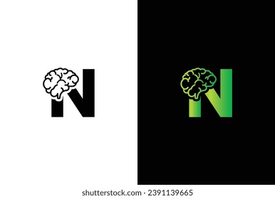 Initial letter N brain logo and icon vector illustration template design. Letter N Brain Idea Logo.