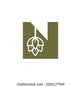 Initial Letter N Brewing Logo With Beer Icon Vector Template