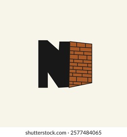 initial letter N brick logo vector simple minimalist