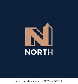 initial letter N with building logo design
