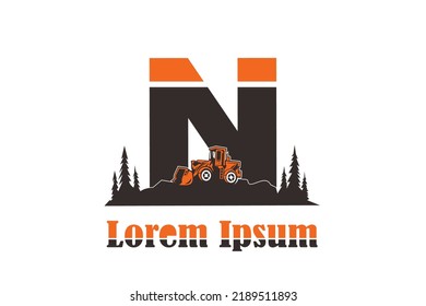 initial Letter N bulldozer  logo