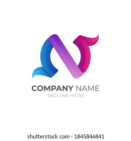 Initial letter N business logo template with ribbon 3d concept