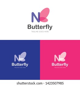 initial letter n butterfly logo and icon vector illustration design template