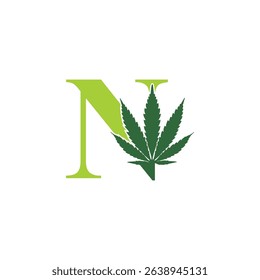 Initial Letter N with Cannabis Leaf