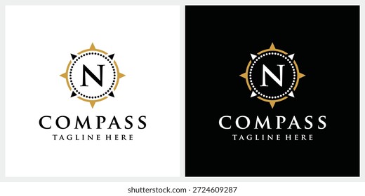Diseño inicial del logotipo de la brújula de la letra N, icono gráfico del logotipo del círculo