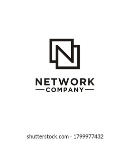 Initial Letter N with connecting Line Square logo design for network company