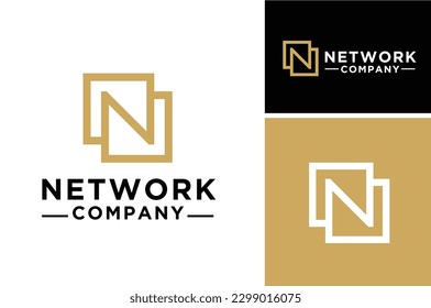Initial Letter N with connecting Line Square logo design for network company	