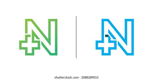 initial Letter N cross medical logo icon vector illustration design template