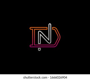 Initial letter N and D, ND, ND, overlapping interlock logo, monogram line art vintage style on black background