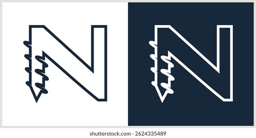 initial letter N drill logo line art