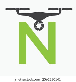 Initial Letter N Drone Logo. Drone Technology Logo Sign Vector Template