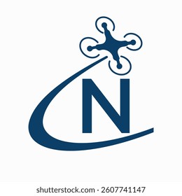 Initial Letter N Drone Logo Design Concept For Agriculture Irrigation Sign Vector And Template