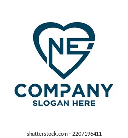 Ursprünglicher Buchstabe n e in Love-Form Logo, Vektordesign