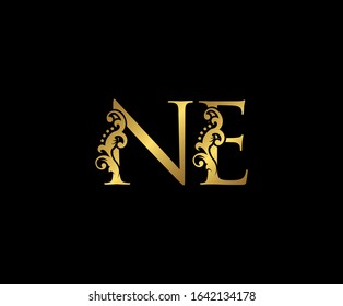 Initial letter N and E, NE, Gold Logo Icon, classy gold letter monogram logo icon suitable for boutique,restaurant, wedding service, hotel or business identity.