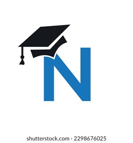 Diseño del logotipo de la letra inicial N Educación Combinado con la plantilla de vectores de icono de sombrero de graduación