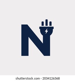 Initial Letter N Electric Icon Logo Design Element. Eps10 Vector