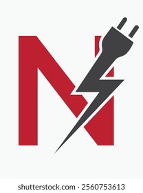 Initial Letter N Electric Logo Concept With Power and Electric Plug Symbol Vector Template