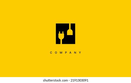 Initial Letter N Electricity Logo. Yellow Square Shape N Letter with Negative Space Wire and Plug Icons inside. Flat Vector Logo Design Template Element.