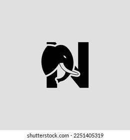 Initial letter N with Elephant Abstract Vector Logo. Modern Elephant N Letter Alphabet Logo Design Template.