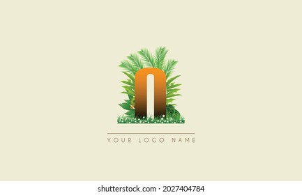 Initial Letter N   Exotic Summer  tropical Palm leaves refreshing Beach  icon logo design symbol