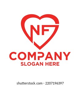 Initial letter n f in love shape logo vector design