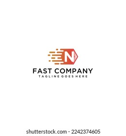 Initial Letter N Fast Speed Logo Design Template with a polygon shape