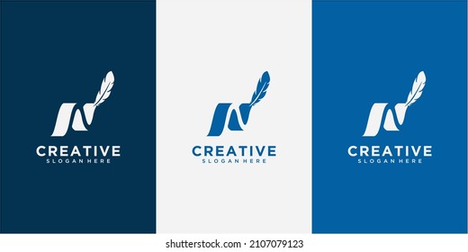 Initial Letter N with Feather Logo Design. Notary logo initial letter N and business card design template