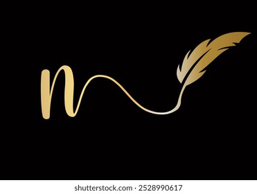 Initial Letter N Feather Logo Design Vector Template. Feather Symbol