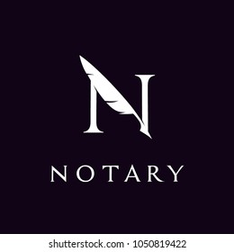 Initial Letter N with Feather Quill Pen Notary Writer Journalist logo design vector