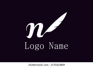 Letra inicial N con vector de diseño del logotipo del reportero del reportero de plumas Quill Pen